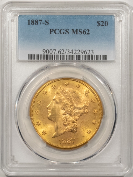 $20 1887-S $20 LIBERTY GOLD DOUBLE EAGLE PCGS MS-62, FRESH & FLASHY!
