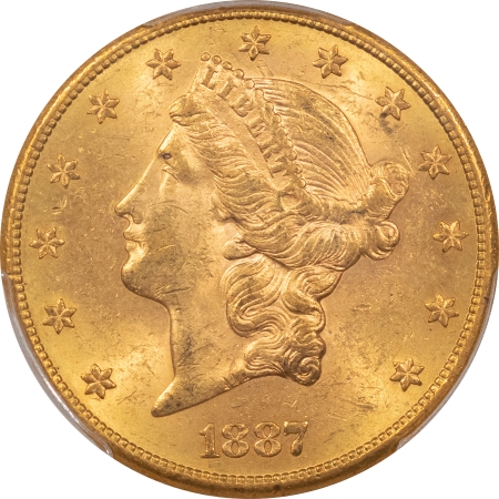 $20 1887-S $20 LIBERTY GOLD DOUBLE EAGLE PCGS MS-62, FRESH & FLASHY!