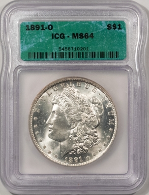 Morgan Dollars 1891-O MORGAN DOLLAR – ICG MS-64, BLAST WHITE!