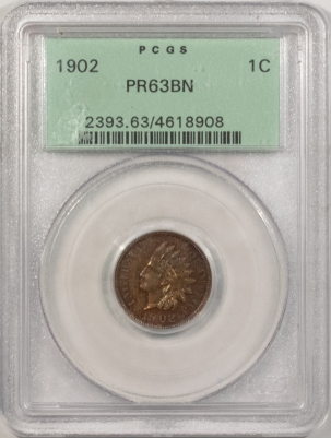 Indian 1902 PROOF INDIAN CENT – PCGS PR-63 BN, PRETTY & OLD GREEN HOLDER!