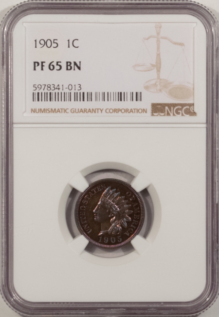 New Store Items 1905 PROOF INDIAN CENT NGC PF-65 BN, GORGEOUS GEM!