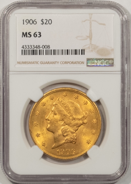New Store Items 1906 $20 LIBERTY GOLD DOUBLE EAGLE, NGC MS-63, FRESH & FLASHY, CHOICE RARE DATE!