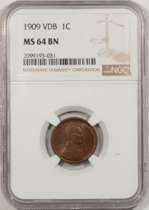Lincoln Cents (Wheat) 1909 VDB LINCOLN CENT – NGC MS-64 BN STUNNING RAINBOW & PREMIUM QUALITY!++
