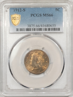 Liberty Nickels 1912-S LIBERTY NICKEL – PCGS MS-66, TOUGH KEY-DATE!