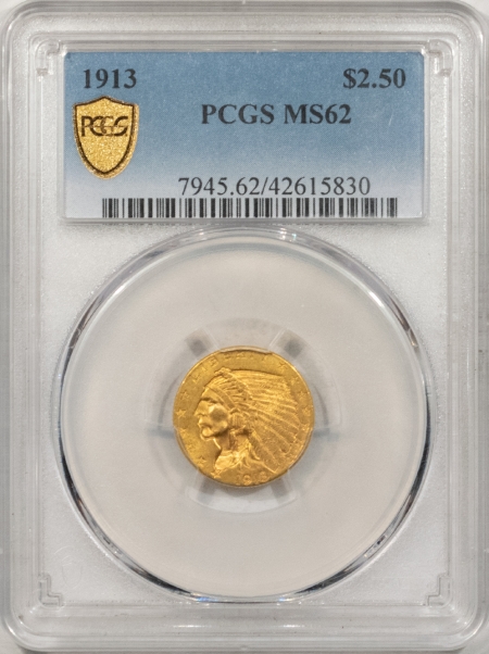 New Store Items 1913 $2.50 INDIAN HEAD GOLD – PCGS MS-62, PREMIUM QUALITY!