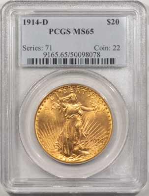 $20 1914-D $20 ST GAUDENS GOLD – PCGS MS-65