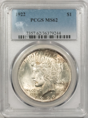New Certified Coins 1922 PEACE DOLLAR – PCGS MS-62