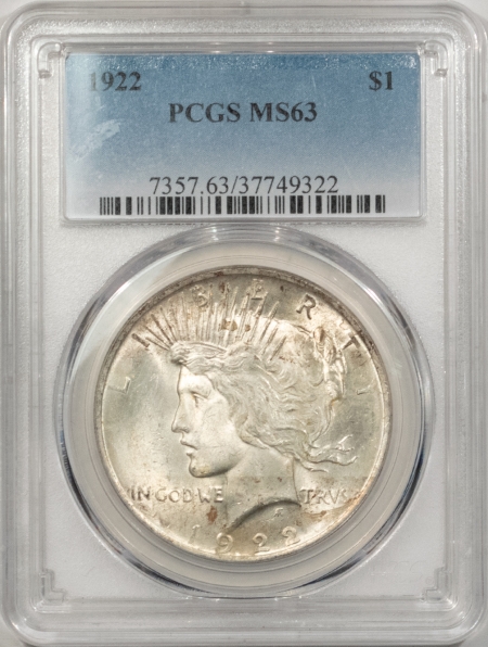 New Store Items 1922 PEACE DOLLAR – PCGS MS-63, PRETTY!