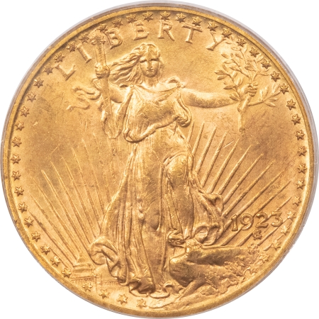 $20 1923 SAINT GAUDENS GOLD DOUBLE EAGLE PCGS MS-63, OGH, FRESH & PQ!