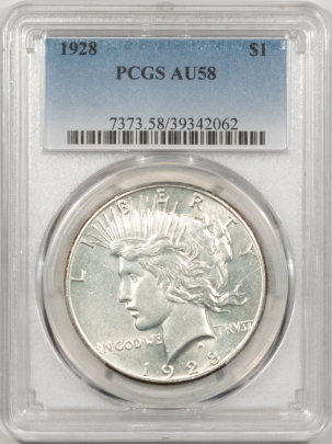 New Certified Coins 1928 PEACE DOLLAR PCGS AU-58, WHITE & WELL STRUCK, KEY-DATE!
