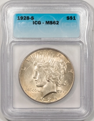 New Certified Coins 1928-S PEACE DOLLAR – ICG MS-62, PLEASING ORIGINAL!