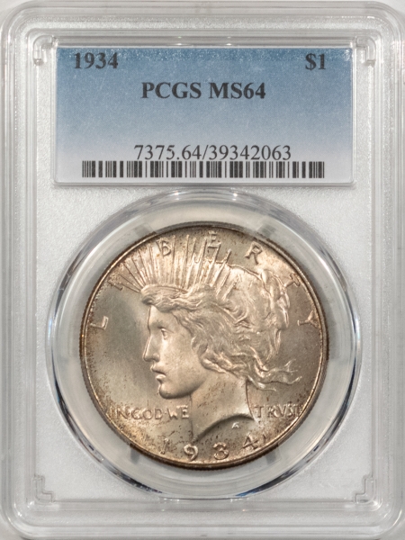 New Certified Coins 1934 PEACE DOLLAR PCGS MS-64, PRETTY & PQ!