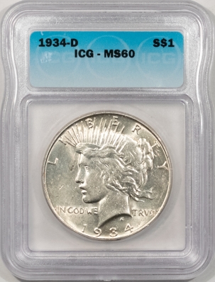 New Certified Coins 1934-D PEACE DOLLAR – ICG MS-60, FLASHY!