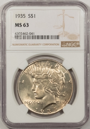 New Certified Coins 1935 PEACE DOLLAR – NGC MS-63, FRESH & CHOICE!