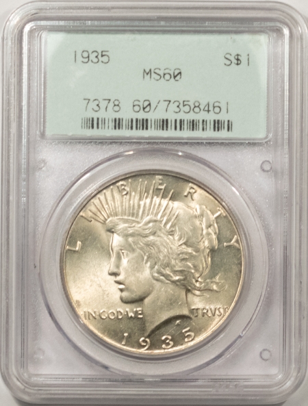 New Store Items 1935 PEACE DOLLAR PCGS MS-60, TWO PIECE RATTLER HOLDER, PQ++ LOOKS CHOICE!
