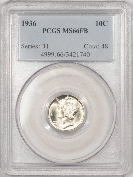 New Store Items 1936 MERCURY DIME – PCGS MS-66 FB, BLAZING WHITE!