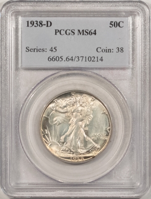 New Certified Coins 1938-D WALKING LIBERTY HALF DOLLAR – PCGS MS-64, FRESH WHITE & PQ!