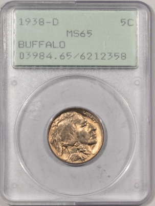 Buffalo Nickels 1938-D BUFFALO NICKEL – PCGS MS-65, LOOKS 67, PREMIUM QUALITY!
