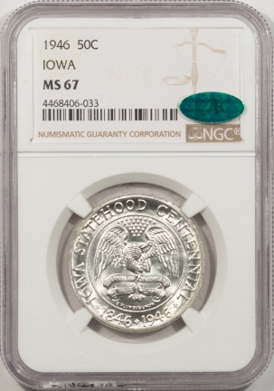 CAC Approved Coins 1946 IOWA COMMEMORATIVE HALF DOLLAR – NGC MS-67 SUPERB, WHITE & CAC APPROVED!