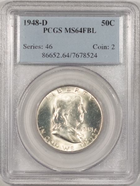 New Store Items 1948-D FRANKLIN HALF DOLLAR – PCGS MS-64 FBL, WHITE
