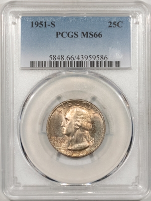 New Certified Coins 1951-S WASHINGTON QUARTER – PCGS MS-66, PRETTY TONING!