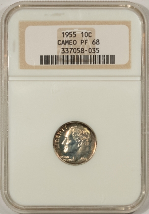 New Certified Coins 1955 PROOF ROOSEVELT DIME – NGC PF-68 CAMEO, PREMIUM QUALITY! GORGEOUS!