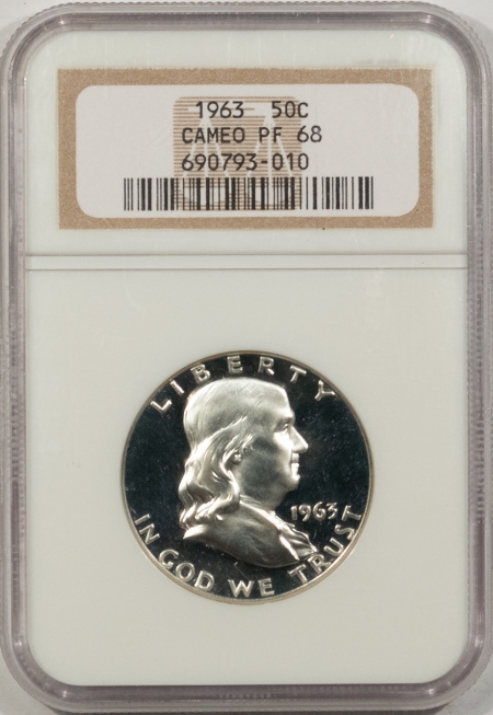 New Store Items 1963 PROOF FRANKLIN HALF DOLLAR – NGC PF-68 CAMEO, BLACK & WHITE!