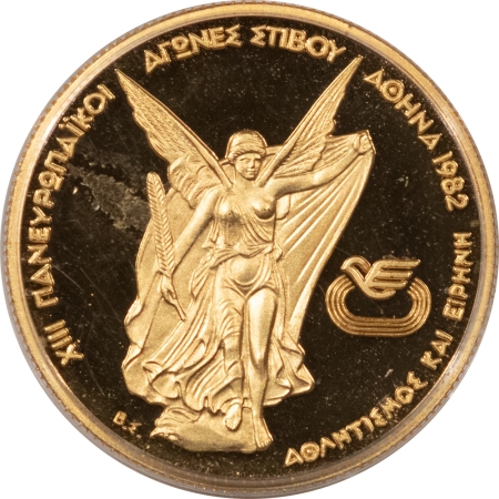 New Store Items 1982 GREECE 2500 DRACHMAI GOLD KM-142 PAN-EURO GAMES, GEM PROOF .1866 AGW