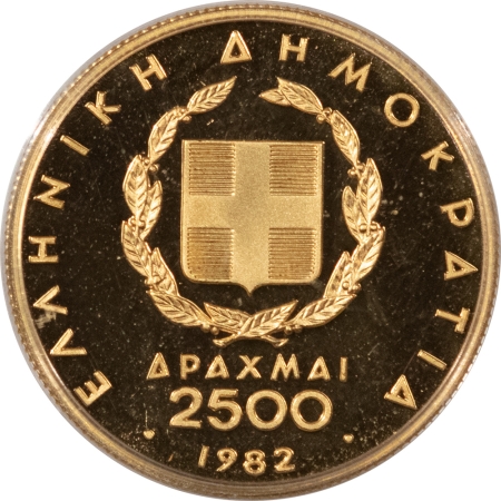 New Store Items 1982 GREECE 2500 DRACHMAI GOLD KM-142 PAN-EURO GAMES, GEM PROOF .1866 AGW