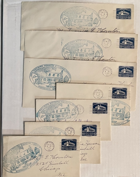 First Day Covers COLLECTION OF 28 WASHINGTON BIRTHPLACE COVERS W/ SPECIAL 2-22-32 BIRTHDAY CANCEL