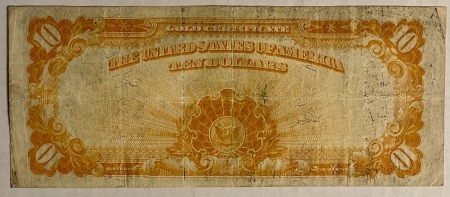Large Gold Certificates 1907 $10 GOLD CERTIFICATE, NAPIER-MCCLUNG, FR-1169, F/VF W/ BRIGHT COLOR