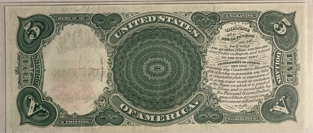 Large U.S. Notes 1907 $5 LEGAL TENDER “WOODCHOPPER”, FR-91, SPEELMAN-WHITE, PMG CHOICE AU-58 EPQ