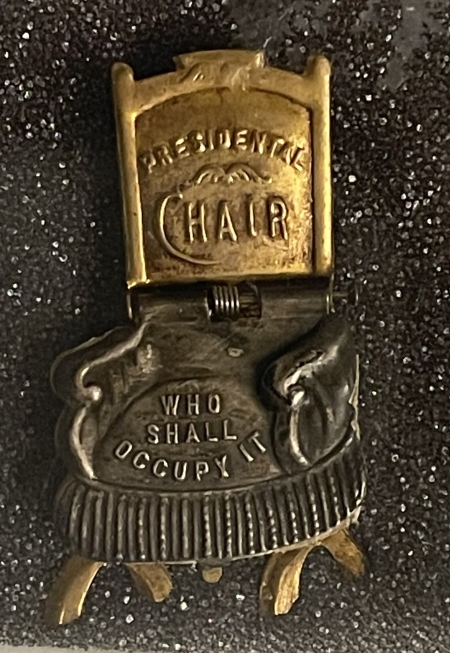 Pre-1920 VERY RARE PAIR OF 1888 CLEVELAND & HARRISON MECHANICAL CHAIR CAMPAIGN PINS, EXC!