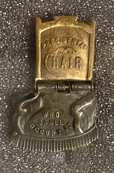 Pre-1920 VERY RARE PAIR OF 1888 CLEVELAND & HARRISON MECHANICAL CHAIR CAMPAIGN PINS, EXC!