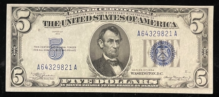 Small Silver Certificates 1934 $5 SILVER CERTIFICATE, FR-1650, CHOICE CU-FRESH FROM AN OLD-TIME COLLECTION