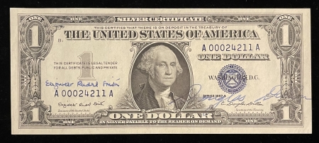 Small Silver Certificates 1957-A $1 SILVER CERTIFICATE, FR-1620, GEM CU, COURTESY SIGNATURES-FRESH!