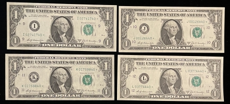 Small Federal Reserve Notes 1969-B $1 FRN, STAR NOTE DISTRICT SET (12), S/N ALL END IN “40”-CH/GEM CU-FRESH!