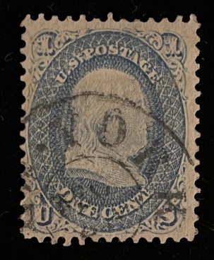 U.S. Stamps SCOTT #63 1c BLUE, USED, VF & SOUND, CAT $45