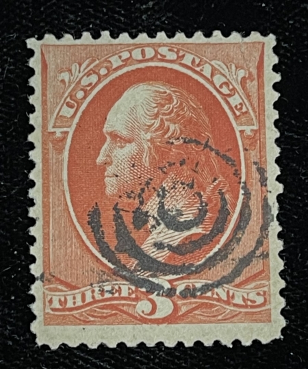 U.S. Stamps SCOTT #214 3c VERMILLION, USED, abt VF, SCARCER USED THAN MINT, CAT $60