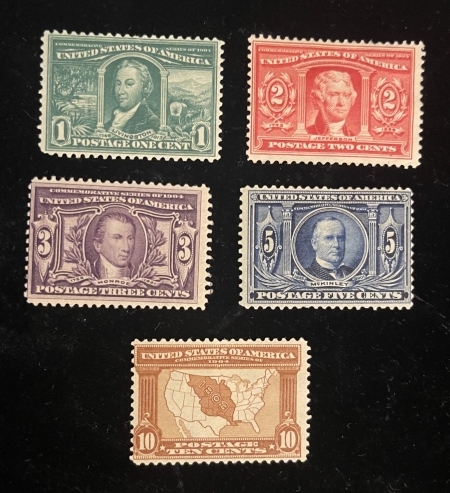 U.S. Stamps SCOTT #323-327 LOUISIANA PURCHASE 1c-10c, MOG-HINGED (2c DOG, 5c HHR), CAT $305