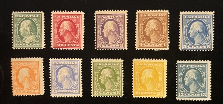 U.S. Stamps SCOTT #331-340 1c-15c PERF 12 1908 WASH/FRANKLINS, MOG-HINGED, AVG-FINE-CAT $405