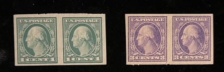 U.S. Stamps SCOTT #531, 535 1c GREEN & 3c VIOLET IMPERF PAIRS, 1c MOG-H, 3c MOG NH-CAT $62