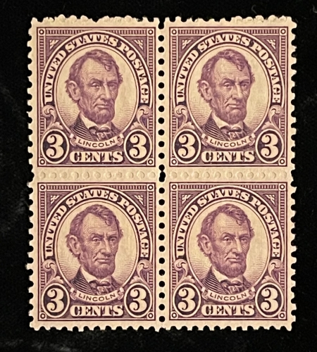U.S. Stamps SCOTT #555 3c VIOLET, PERF 11, BLOCK OF 4, MOG NH, VF, CAT $110; TOUGH MULTIPLE!