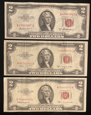 Small U.S. Notes TRIO OF 1953 $2 U.S. NOTES: 1953-A, 1953-B & 1953-C, XF-AU