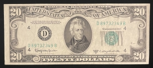 Small Federal Reserve Notes 1950-D $20 FEDERAL RESERVE NOTE, D-CLEVELAND,
