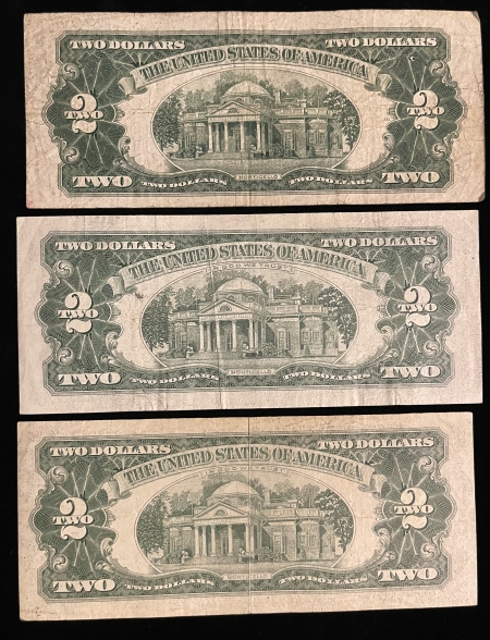 Small United States Notes 1928-63 $2 UNITED STATES NOTES, LOT OF 3, FR-1508-1513, NICE HONEST CIRCS