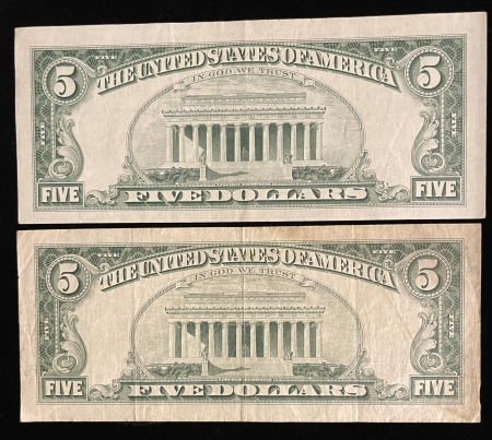 Small U.S. Notes PAIR OF 1963 $5 UNITED STATES NOTES, FR-1536, VF/XF