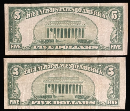 Small U.S. Notes 1928-A & 1928-B $5 UNITED STATES NOTES, FR-1526 & 27, NICE VF/XF