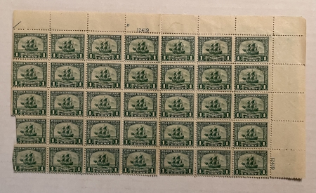 U.S. Stamps HUGE LOT OF 883 SCOTT #546 1c GREEN PILGRIM, WATER DAMAGED SHEETS, MOG-CAT $3453