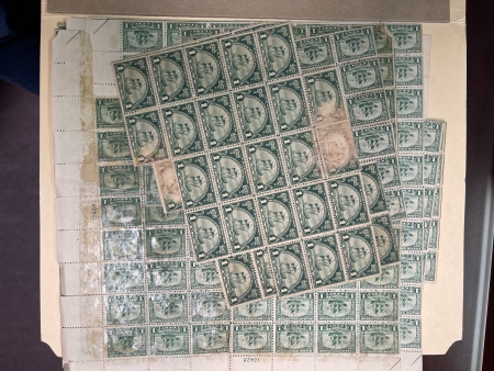 U.S. Stamps HUGE LOT OF 883 SCOTT #546 1c GREEN PILGRIM, WATER DAMAGED SHEETS, MOG-CAT $3453
